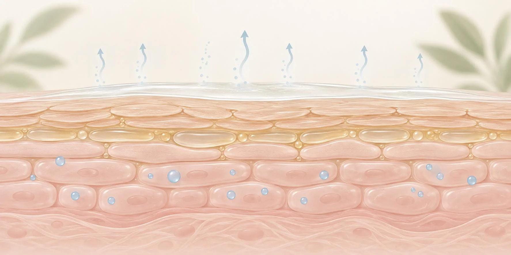 Diagram illustrating the skin barrier structure, lipids, and trans-epidermal water loss